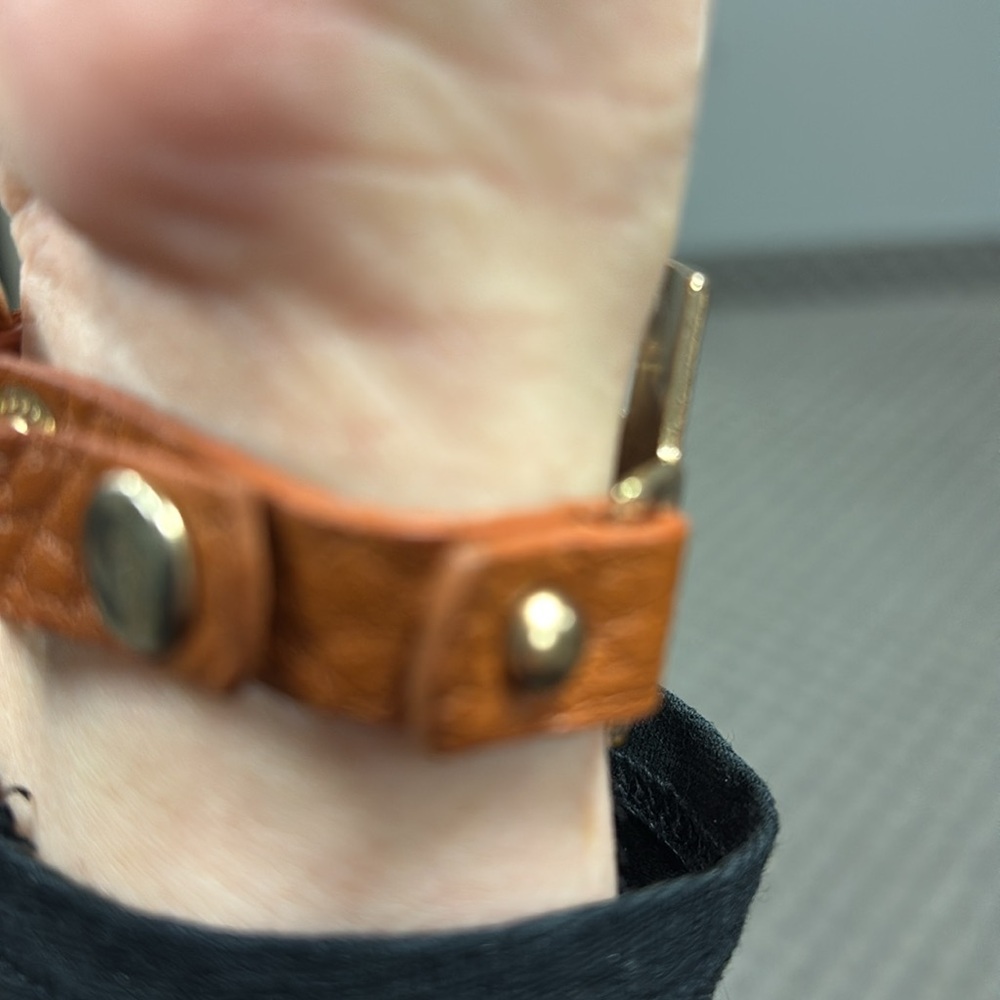 Gold Tone Cross Bracelet with Adjustable Brown Leather Strap Christian Jewelry - Picture 5 of 7